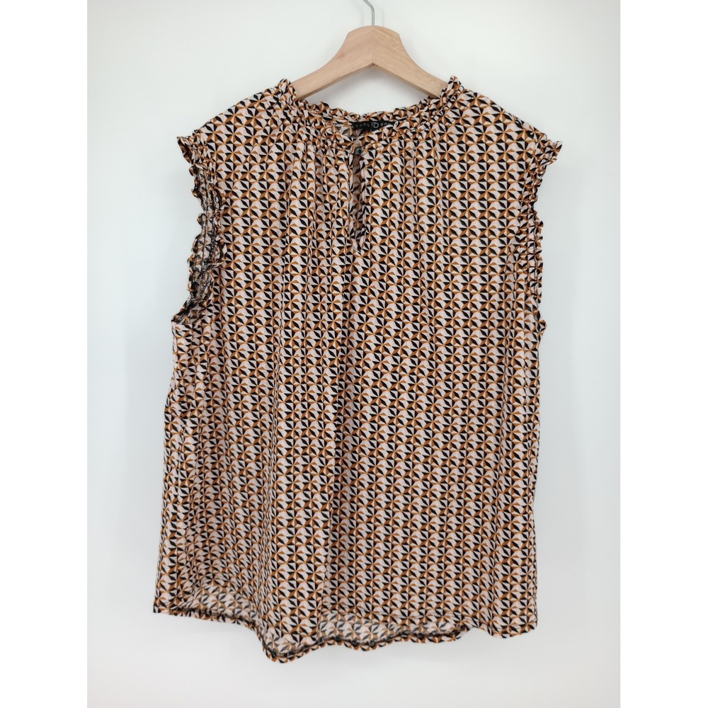 Fred David Sleeveless Top Womens 2X Multicolor Geometric Ruffle Keyhole